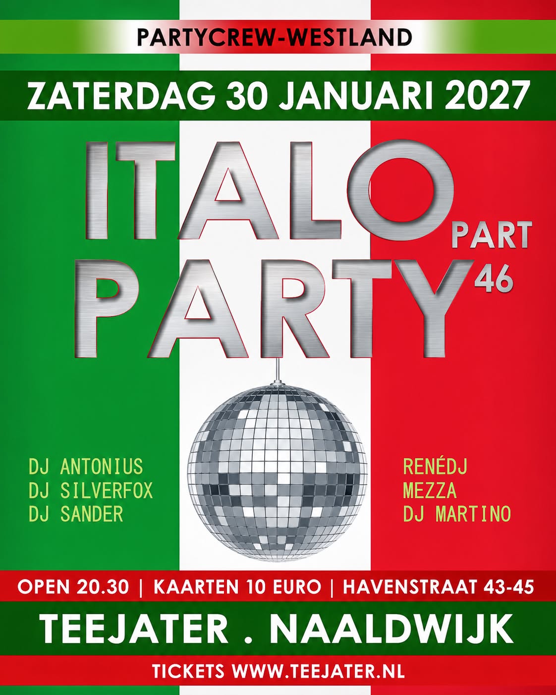 Read more about the article ITALO PARTY  – Saturday, January 30th at the Teejater!